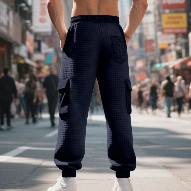 Herbst-Winter-Herren-Casual-Jacquard-Jogginghose im amerikanischen Stil mit kleinem Karomuster, lockere Jogger-Cargohose für Pendler_voghion.com