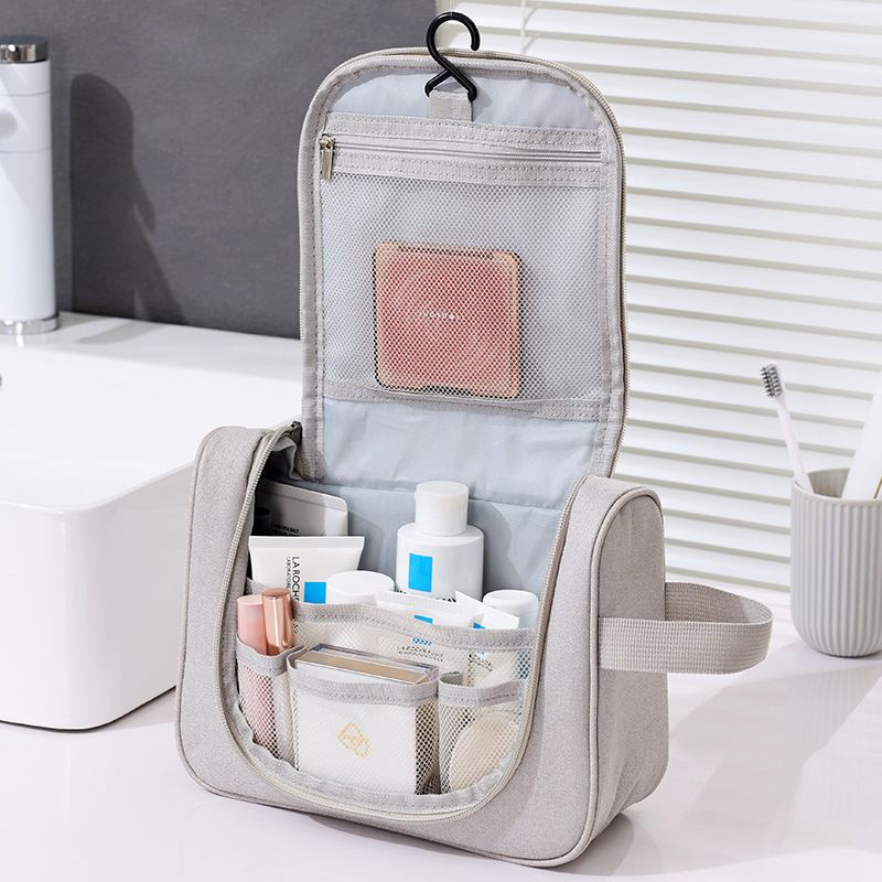 Borsa da toilette portatile con gancio, stile casual, 2025, organizer da viaggio per cosmetici, grande capacità._voghion.com