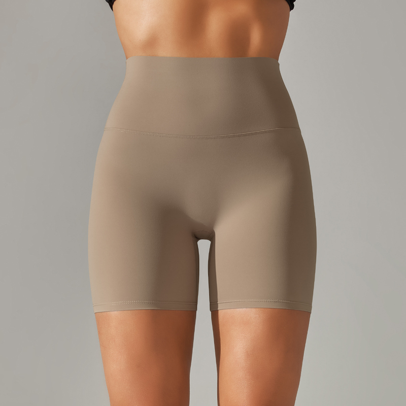 LazyZoom Spring Summer New Solid Color Shorts Double-Sided Brushed Tight High Waist Elastic Sports Fitness Three-Quarter Yoga_voghion.com