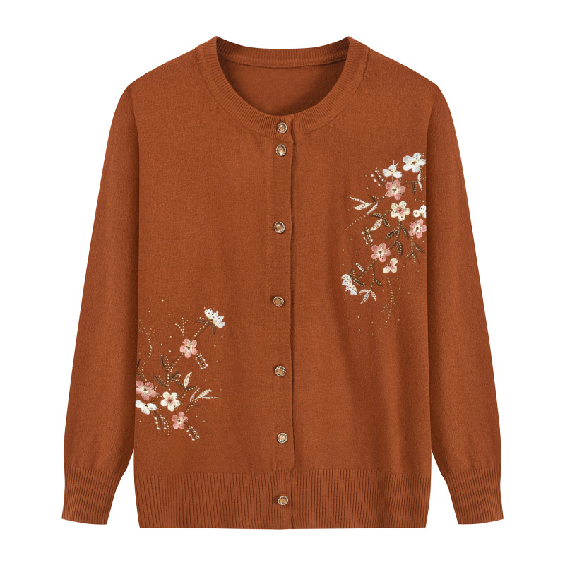 Bloemenprint Knitwears Oma's Lente Herfst Trui Jas Middelbare Leeftijd Moeder Vest Geborduurd Breien Top Voor_voghion.com
