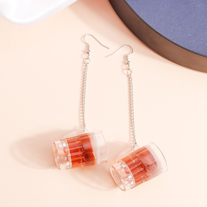 Pendientes creativos y exagerados de estilo hip hop para chica, estilo discoteca, con forma de jarra de cerveza y cadena con borlas._voghion.com