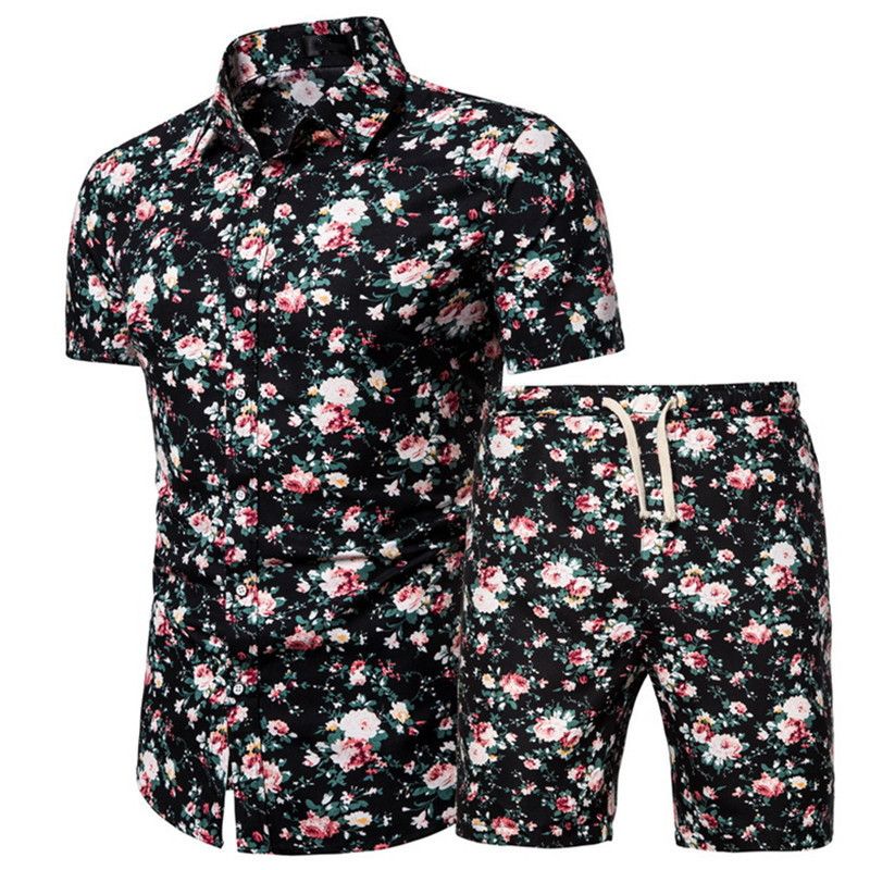 Summer New Men's Short Sleeve Printed Shirt Set Multicolor_voghion.com