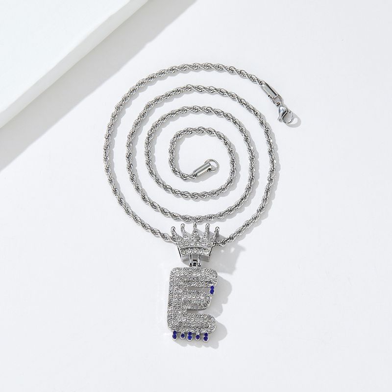 Men And Women's Jewelry Crown Clasp Teardrop Letter Pendant Hip Hop Necklace - Personalized Alphabet Charm With Diamond Accents, Twist Chain_voghion.com