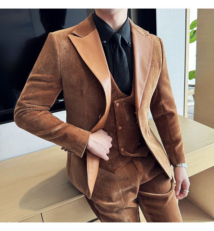 Męska odzież jesień i zima designerskie skórzane garnitury retro wysokiej klasy moda slim fit trzyczęściowe garnitury_voghion.com