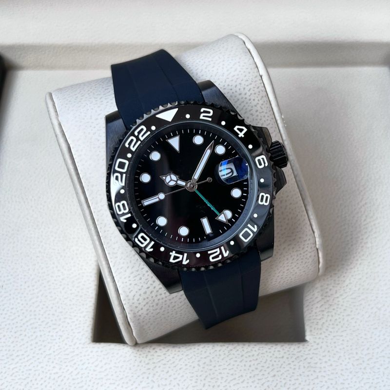 Laojia Automatic Mechanical GMT Date Window Ceramic Bezel Glass Tape Case Luminous Hands Watch Wholesale_voghion.com
