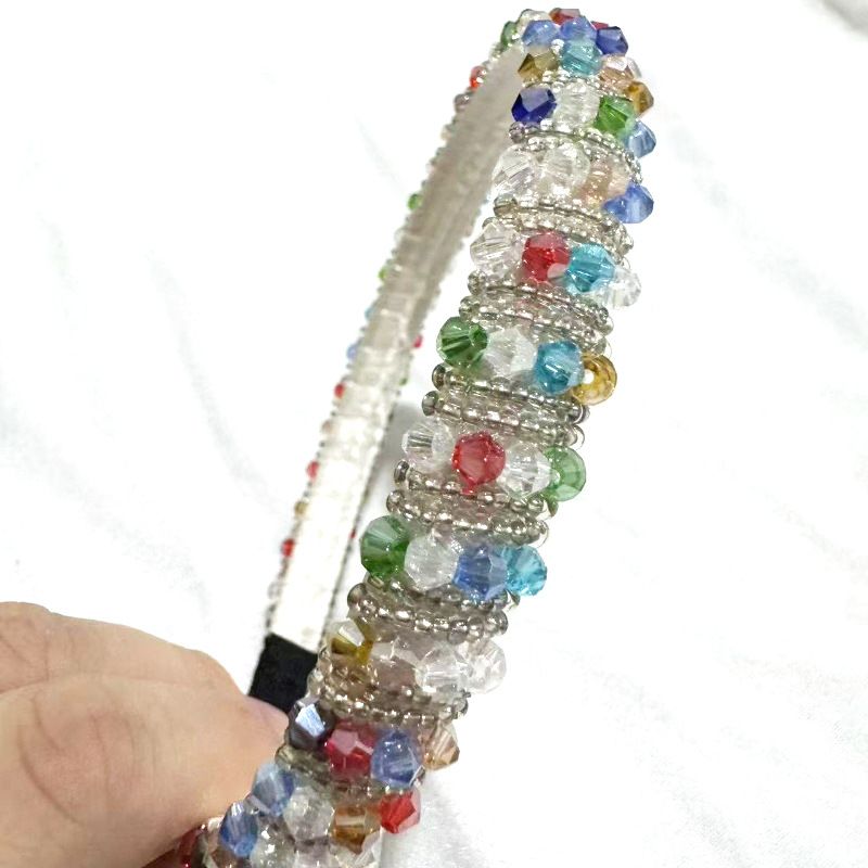 Cerchietto con cristalli barocchi alla moda, mini cerchietto con bordo sottile in spugna, accessorio per capelli con perline in stile coreano per donna_voghion.com