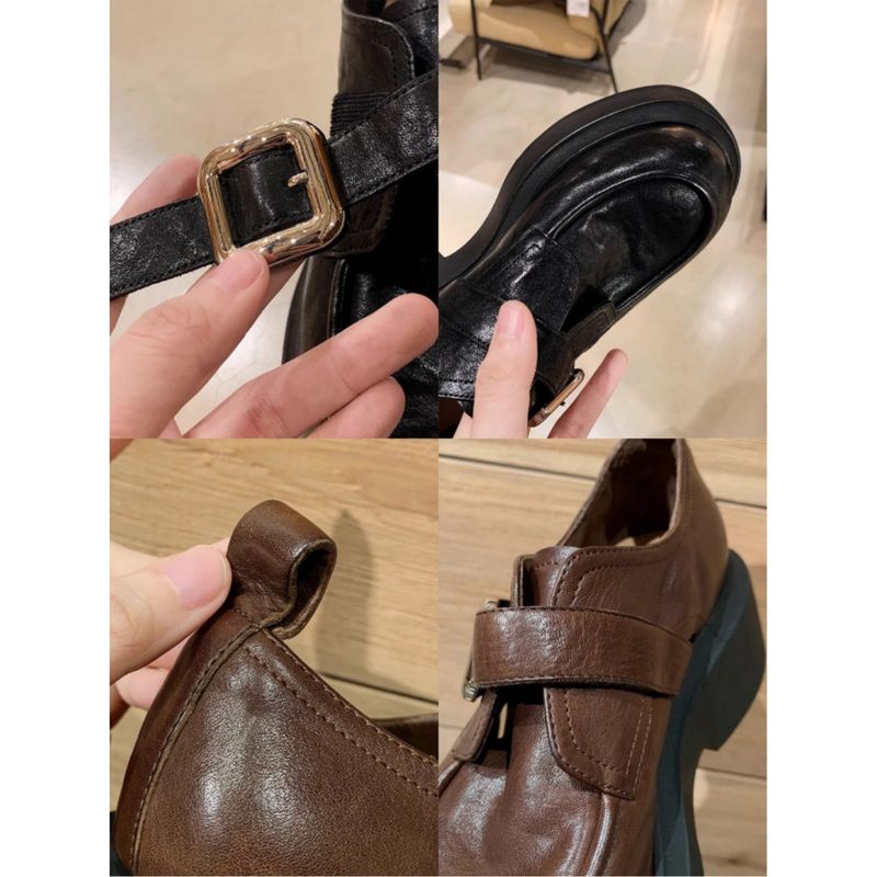 Cowhide Verion ~ Grape Mom Same Style Wahed Genuine Leather Round Toe Britih Slip-On Chunky Heel Loafer Women'_voghion.com