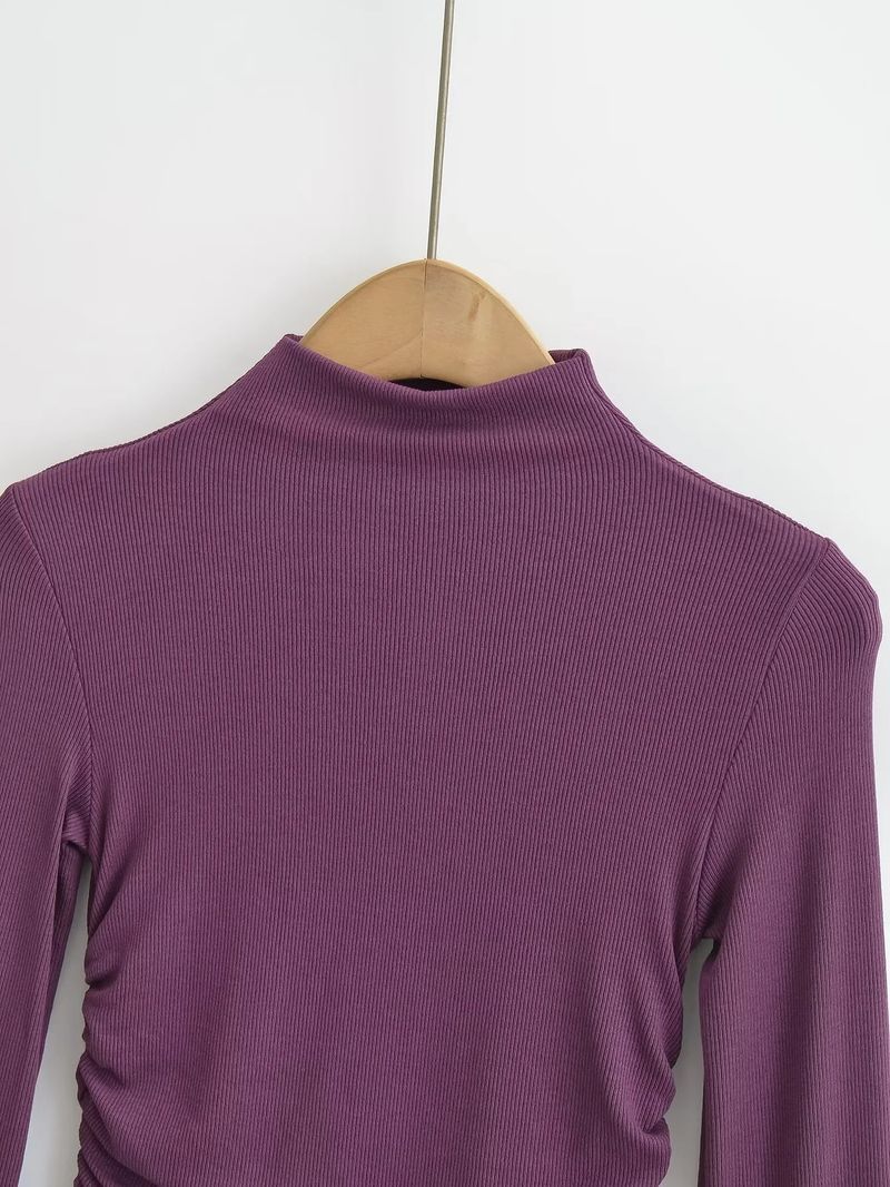 Small High Neck Solid Color Threaded Base Shirt Style Women's New Elastic Tight Top Spicy Girl T-shirt_voghion.com