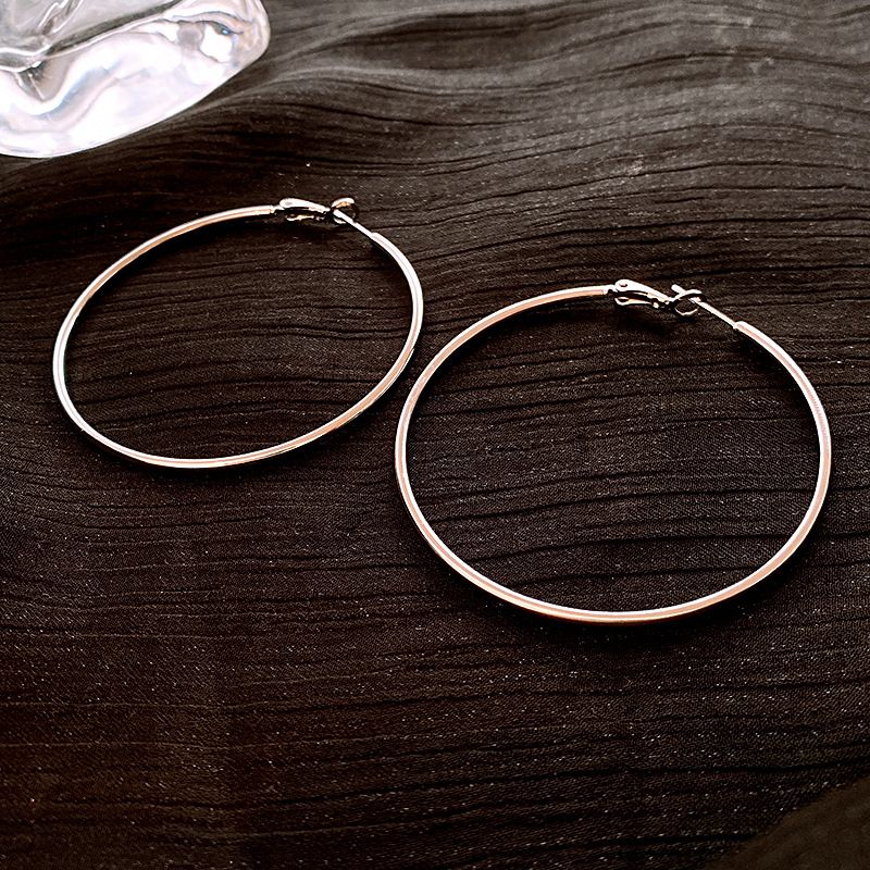 Orecchini a cerchio rotondi in metallo liscio con ago argentato, design semplice, stile coreano minimalista_voghion.com