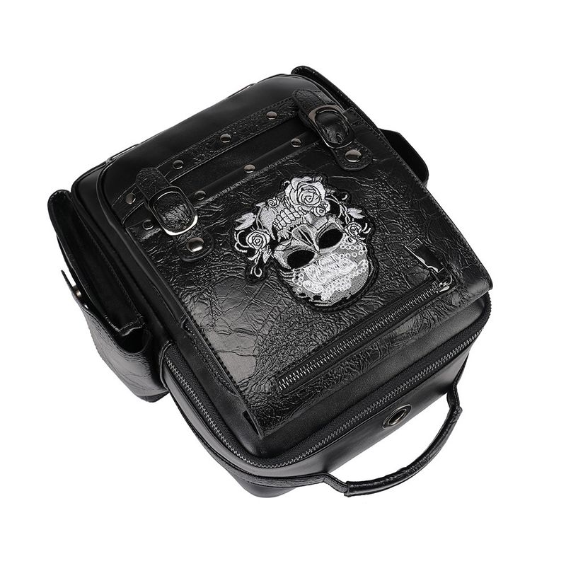 Zaino da donna in stile gotico di grande capacità - Borsa per laptop in pelle PU con teschio ricamato, borsa a tracolla versatile e borsa a mano per l'uso quotidiano_voghion.com