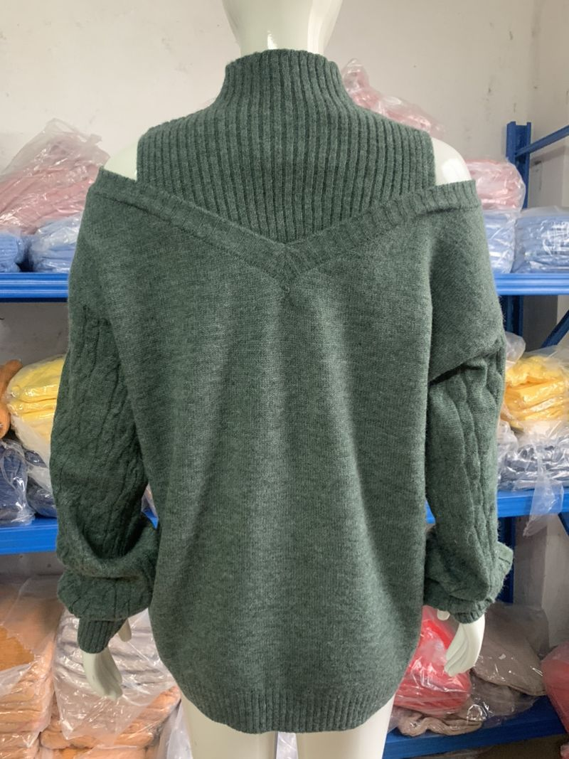 Damenmode, schulterfreier, halber Rollkragenpullover, locker gestrickt_voghion.com