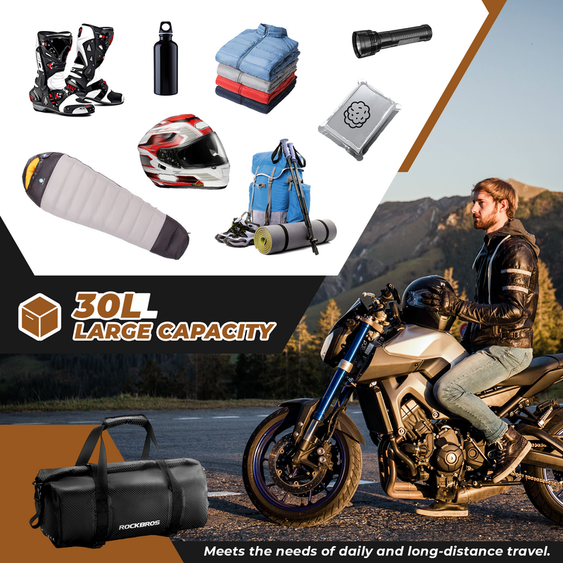 ROCKBROS 30L Motocikla Lage Bag, Ūdensizturīgs, Bagāžnieka aizmugure, Melns_voghion.com