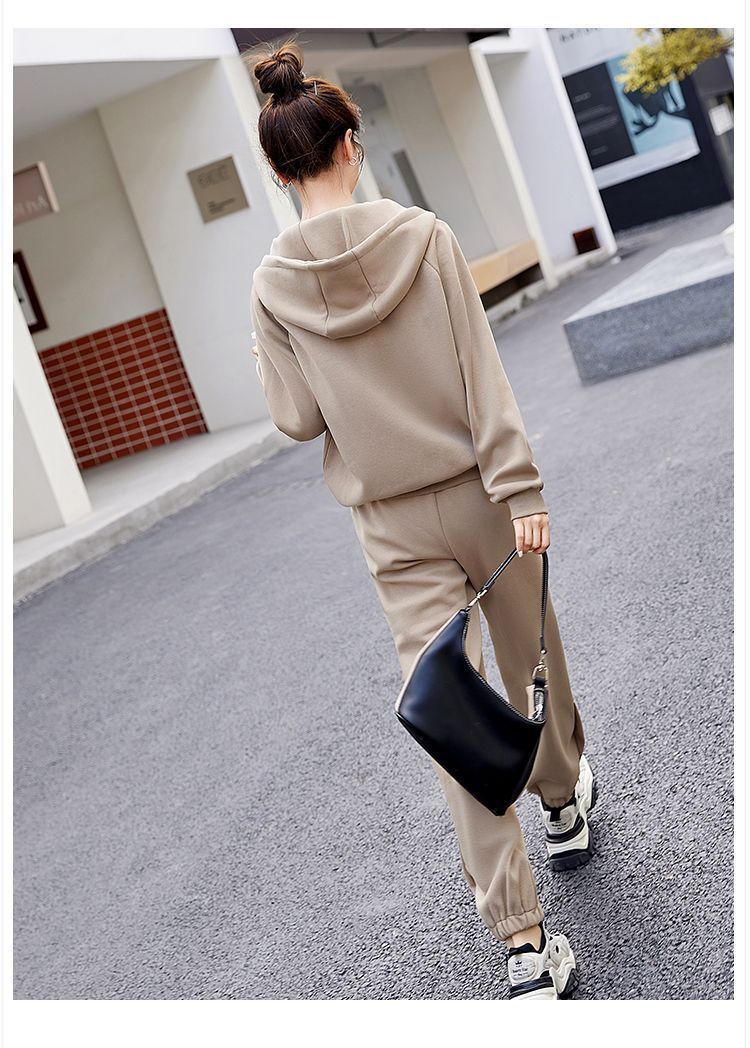Felpa con cappuccio sportiva casual alla moda da donna, set da due pezzi, primavera e autunno 2025_voghion.com