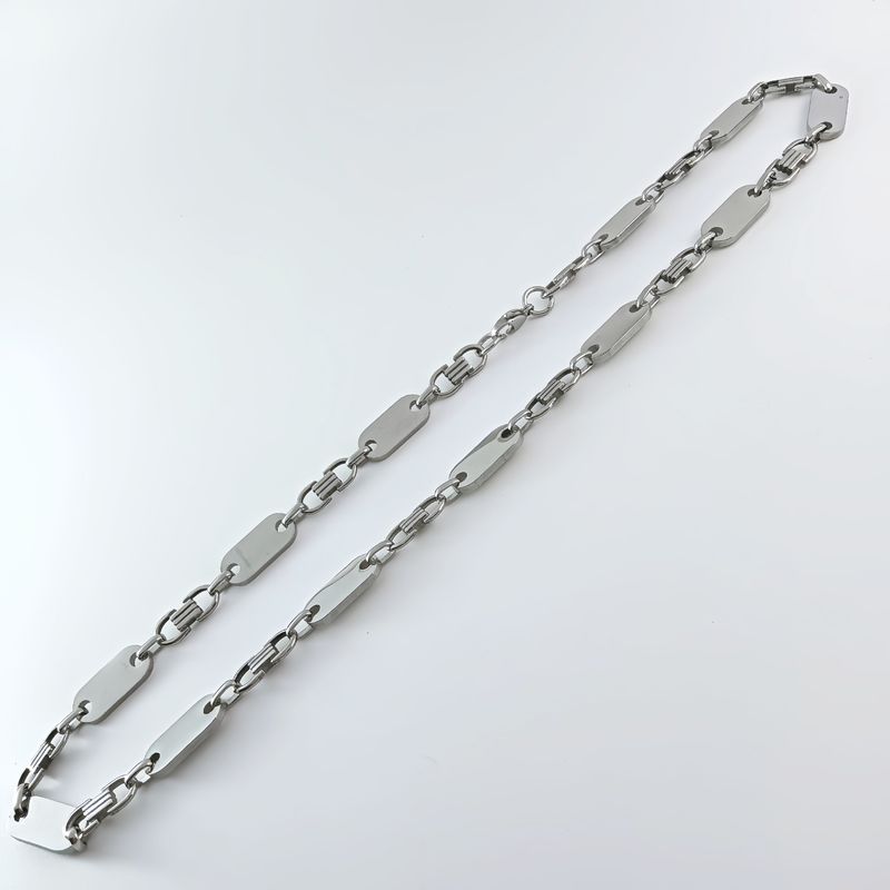 Trendy Men's Handmade Fashionable Elegant Necklace Emperor Smooth Stainless Steel Loop Flat Link Chain Set_voghion.com