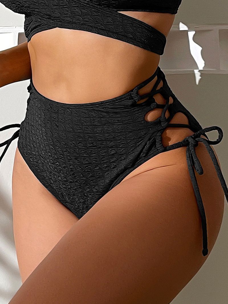 Nuovo costume da bagno da donna all'ingrosso, tinta unita, con nodo, a vita alta_voghion.com