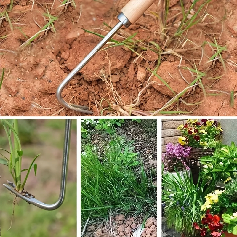 1pc Stainless Steel Manual Weeder Puller,Garden Hand Weeder Rake Sharp Tines Grass Rooting Weeding Tool for Easily Removing Weeds_voghion.com