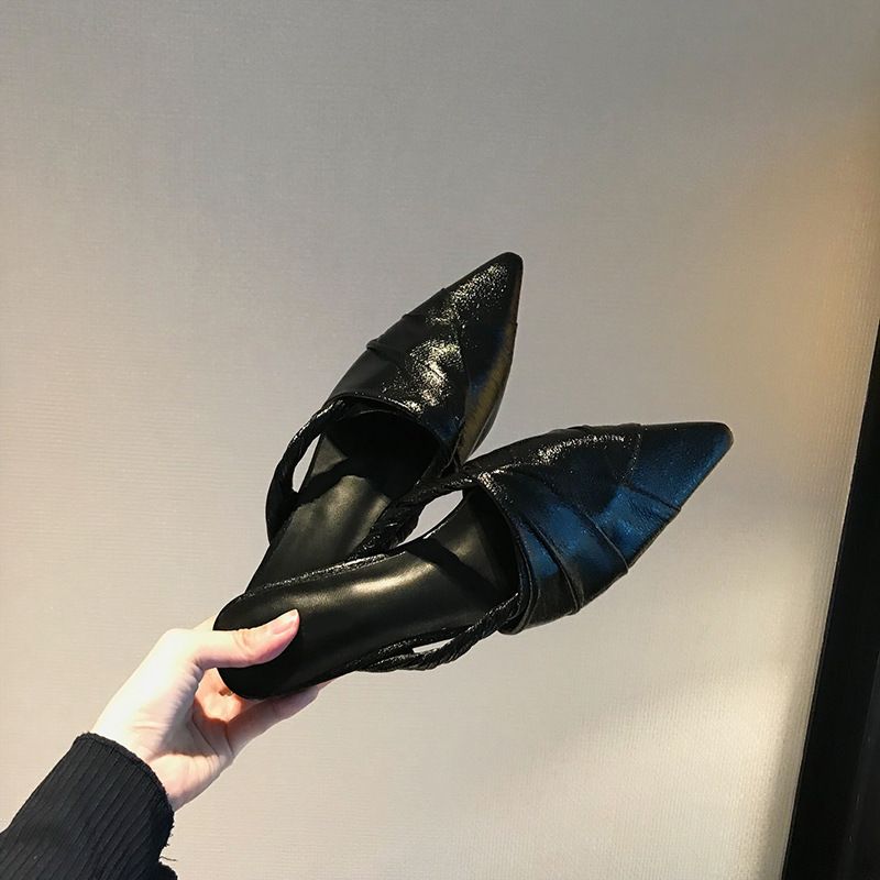 Chaussons pointus, talons bas, demi-chaussures pour femmes_voghion.com