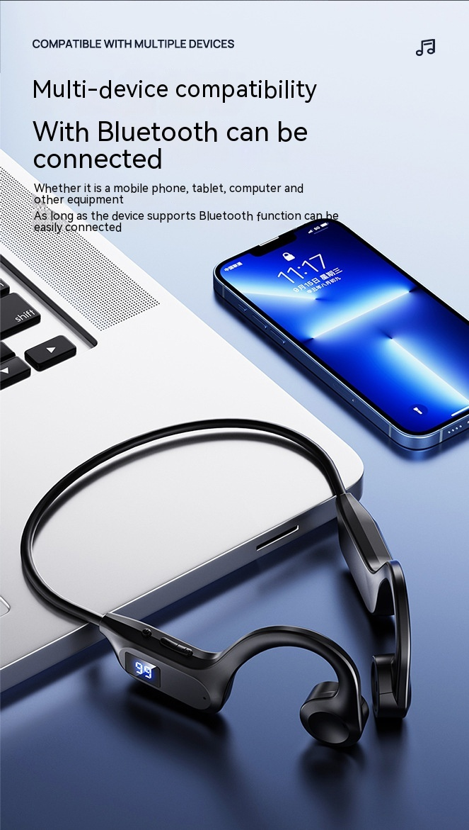 Air conduction Bluetooth earphone card insertion, digital display, waterproof, non in ear wireless earphones_voghion.com