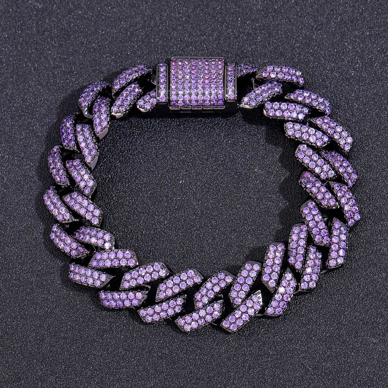 Unisex ketting Hip Hop Heren Paarse Zirkoon 15mm Diamant Cubaanse Ketting Koper Ingelegde Zirkoon Hip Hop Bar Cubaanse Ketting_voghion.com