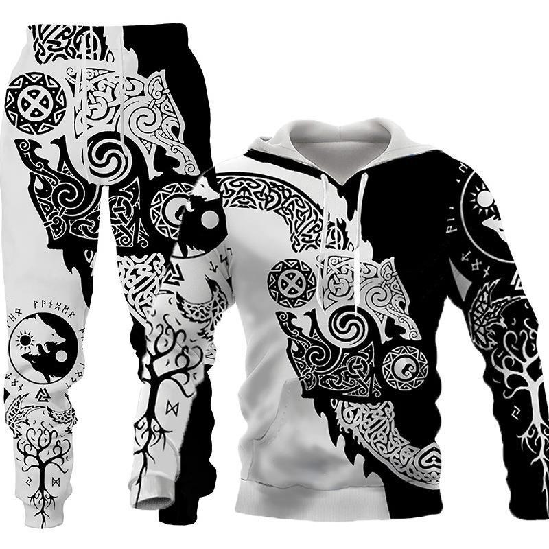 2024 New Tiger Animal Pattern 3D Printed Hooded Men's Sweater Set_voghion.com