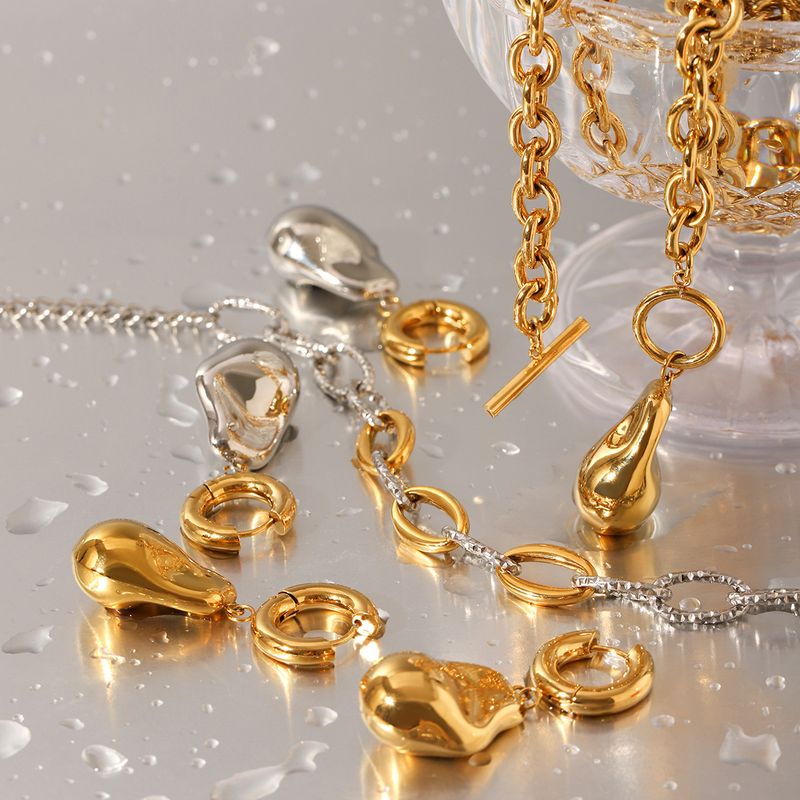 Women's Earrings Stainless Steel Baroque Pendant Earrings Necklace Bracelet Jewelry Set Color Matching Stacking Titanium Steel Ring_voghion.com