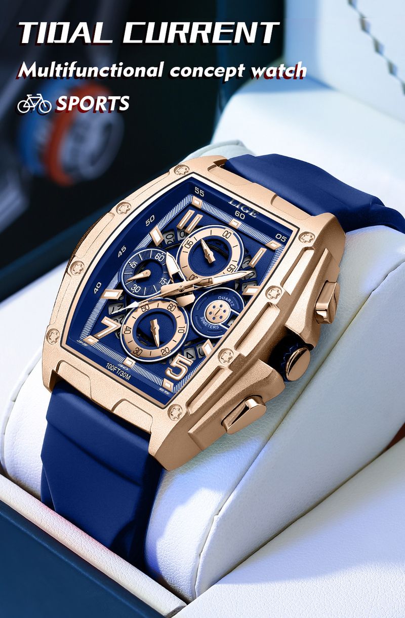 Men's Fashion Quartz Watch With Chronograph, Skeleton Dial, Water Resistant, Stainless Steel Case, Silicone Strap, Casual Business Timepiece_voghion.com