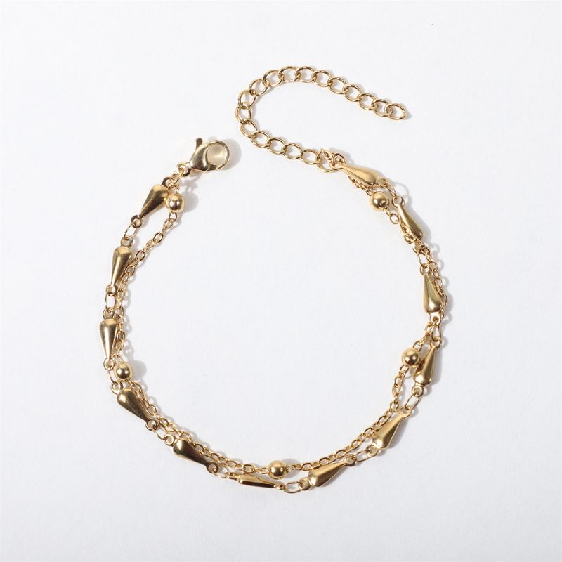 Bracelet double couche en acier inoxydable de haute qualité pour femme, chaîne à perles à intervalle de vent, breloque de style petit_voghion.com