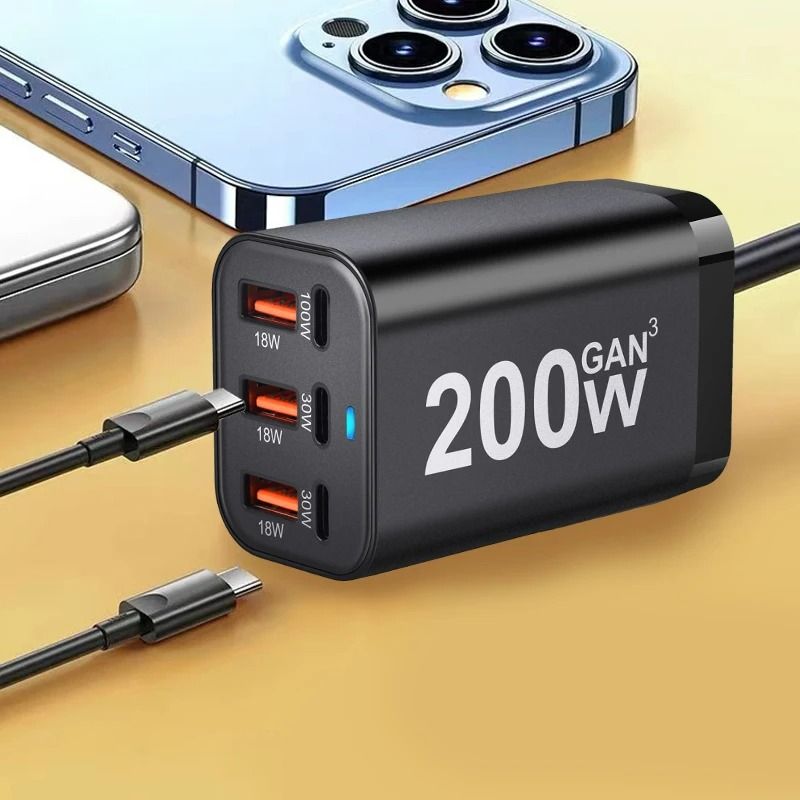 USB C 200W 6-Port Charging Fast Gan Charger Power Adapter For IPhone 14/13/12 Series, Samsung Galaxy S23/S22/S21_voghion.com