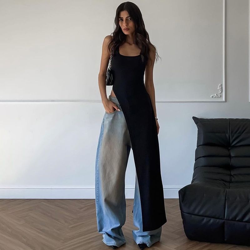 2024. gada vasaras personalizēts apģērbs Slim Fit kleita ar dalītām plecu lencītēm Street Trend U veida kakla dizaina tops_voghion.com