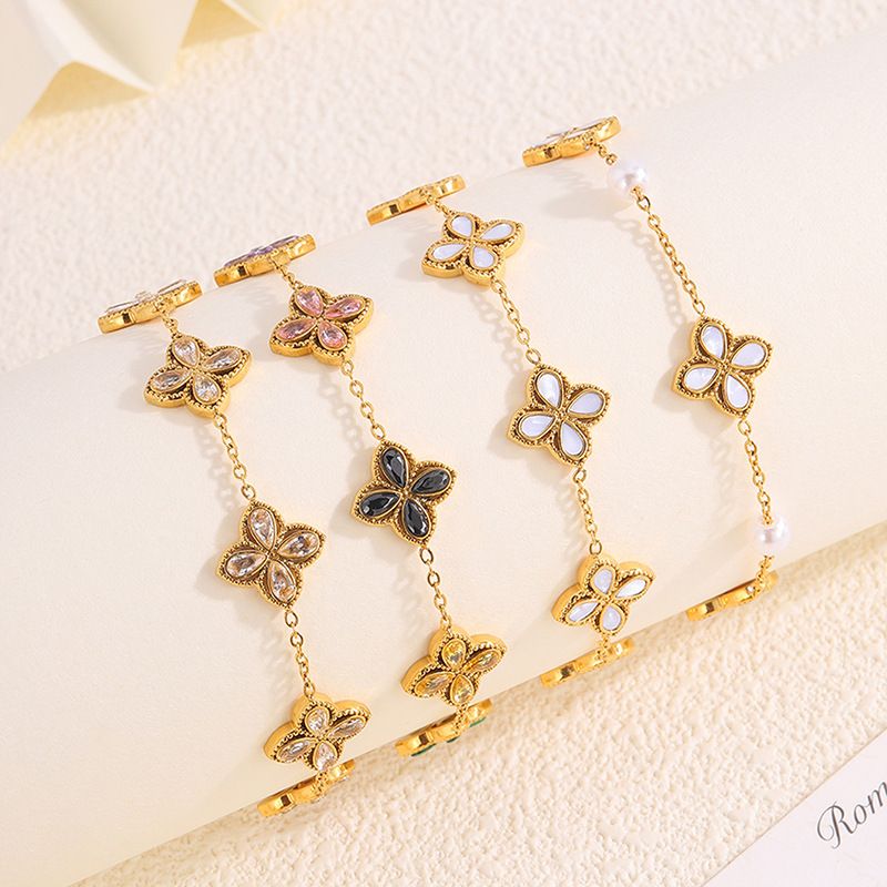 Damenschmuck, modisches Zirkonia-Glücksklee-Armband, leichtes, luxuriöses High-End-Gefühl, kein Ausbleichen, vierblättriges Kleeblatt-Armband, hohe Version, Handschmuck_voghion.com