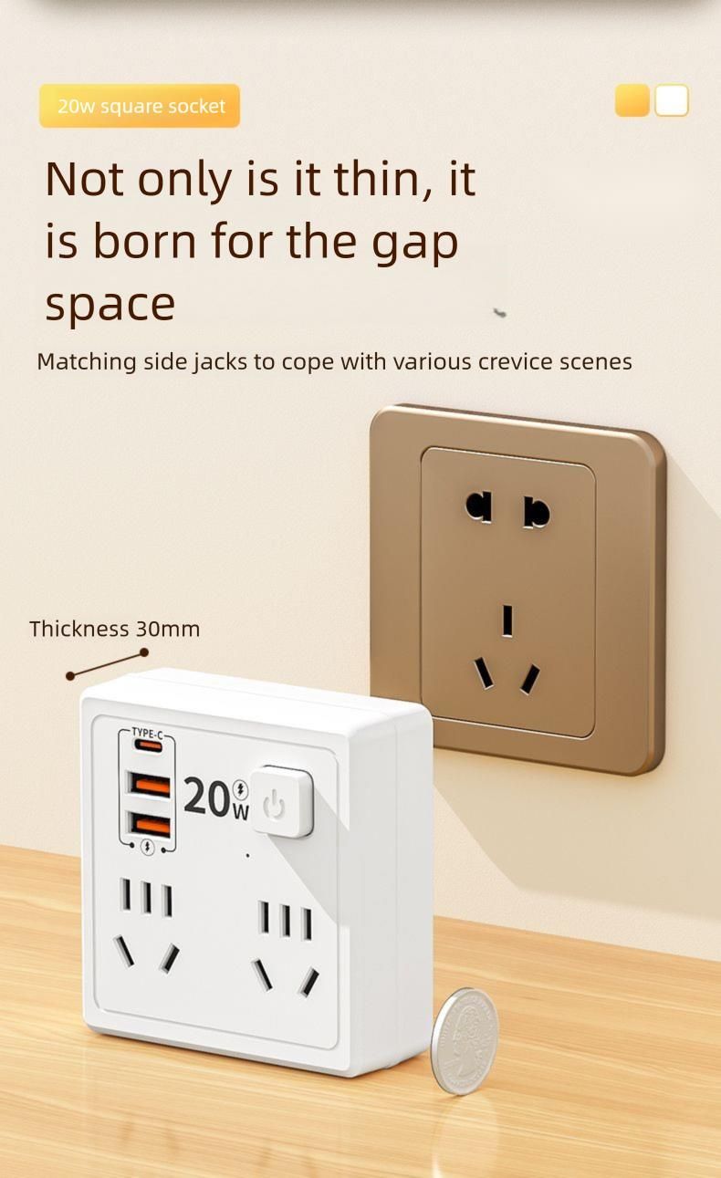 Multifunctional Multi-hole 86 Socket Household Dormitory Converter With Switch USB Power Strip 20W Fast Charging Night_voghion.com