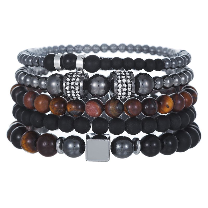 Braccialetto fai da te da uomo con perline in occhio di tigre e calcoli biliari neri, set di cinque perline multistrato_voghion.com