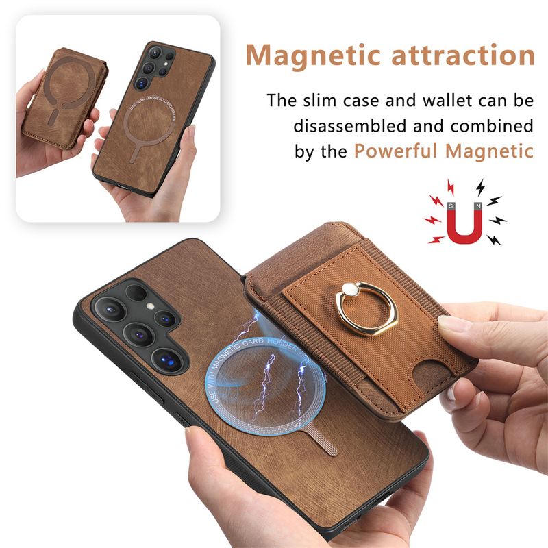 Custodia in pelle con slot per carte di credito e portafoglio magnetico staccabile per Samsung S25 S24 S22 Ultra Plus S23 S21 FE A16 A06 A36 A56 A55 A35._voghion.com