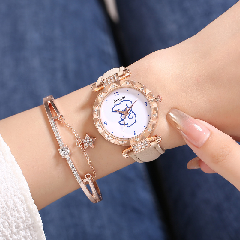 2024 2024 Amadi New Cute Bear Simple Cute Watch+bracelet Gift Box Women's Fashion Quartz Watch_voghion.com
