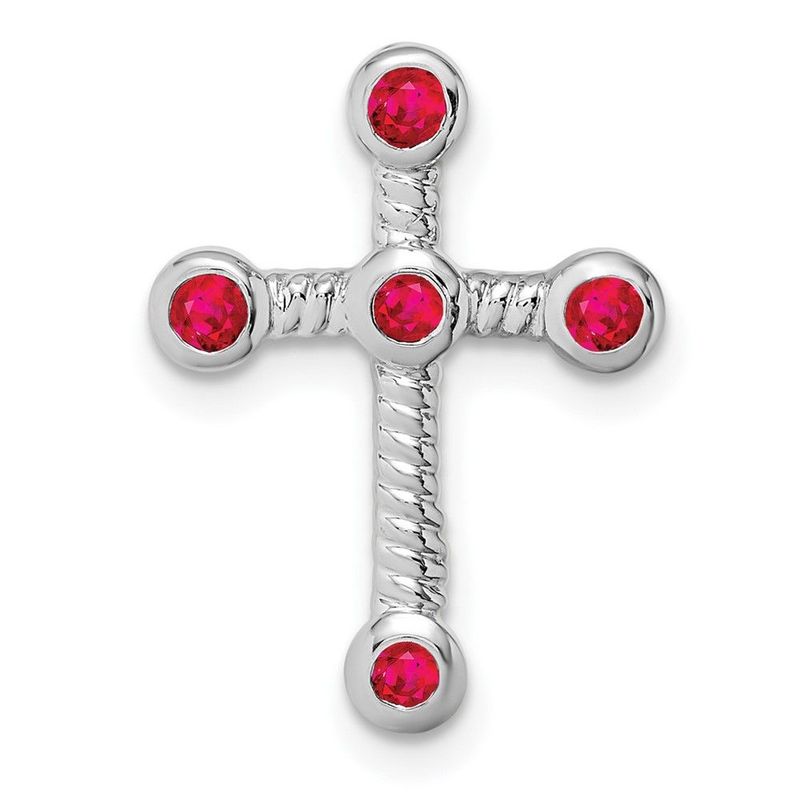 14k White Gold Ruby Cross Chain Slide_voghion.com