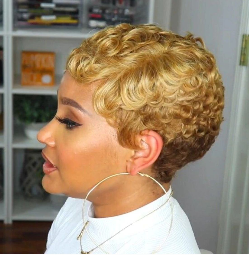 Synthetische pruik Nieuwe dames kort goudbruin haar met geleidelijk vezelig haar hoofdband pixie pruik_voghion.com