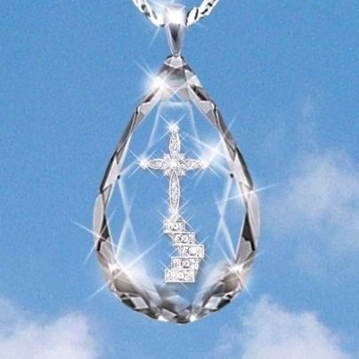 Collana con ciondolo a forma di croce di cristallo religioso Yuanjing, con scala celeste, tempestata di diamanti, per uomo e donna._voghion.com