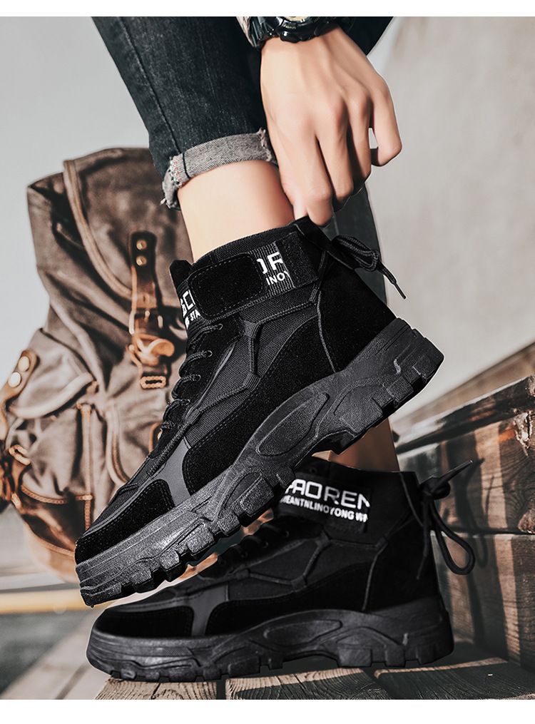 Autumn and Winter high-top break lace-up Martin boots breathable outdoor sports platform shoes men's round toe trendy single-layer shoes batch_voghion.com