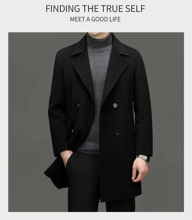 Luxury Cashmere-Blend Overcoat For Men – British-Style Relaxed Fit Double-Breasted Winter Coat (46-56, Black & Grey)_voghion.com