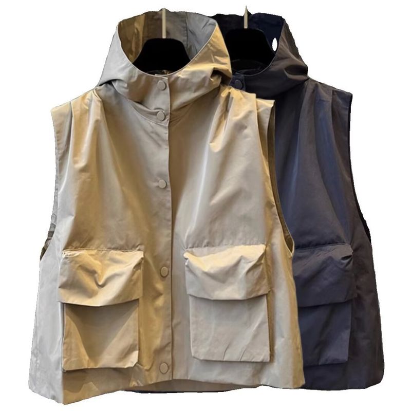 Couple style color hooded men's autumn Korean version workwear pocket outerwear vest trendy brand loose_voghion.com