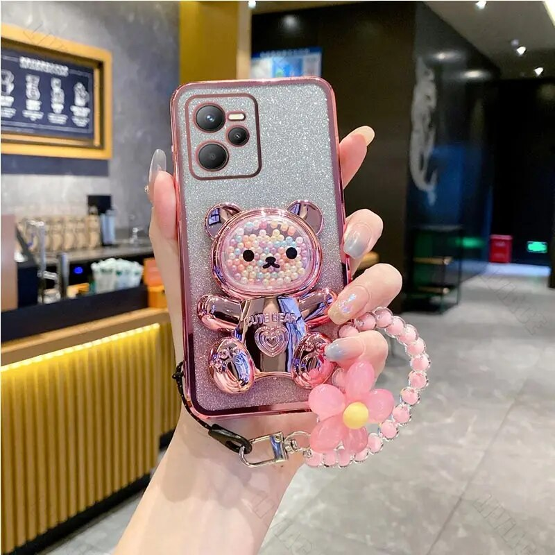 realme8 Custodia porta telefono con cinturino a forma di orso a forma di fiore per Oppo Realme 10 11 8 9 5 5i 5s 6i C33 C35 C53 C31 C15 C30 C55 C21 C20_voghion.com