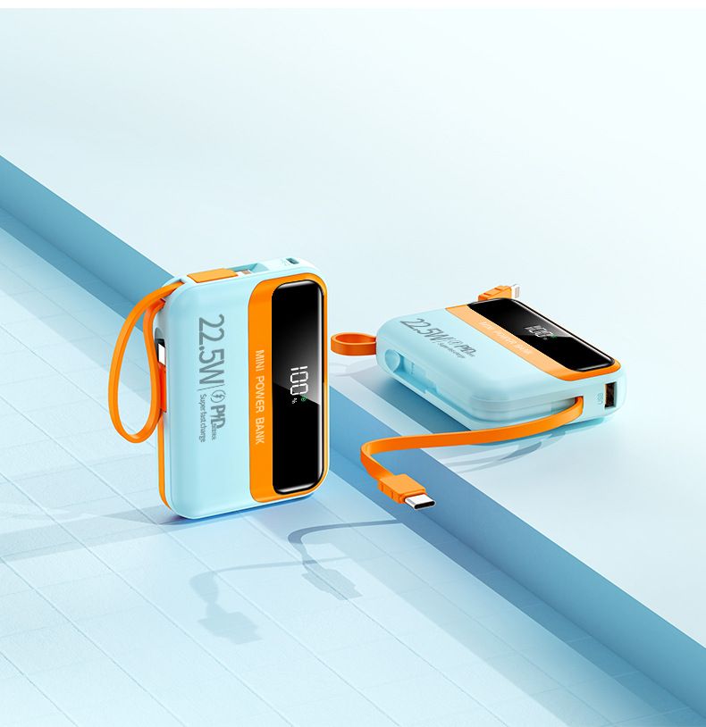 20000mAh Power Bank With Built-in Cable, 22.5W PD Fast Charging Portable Charger, Compact & High Capacity External Battery For IPhone, Android, IPad_voghion.com