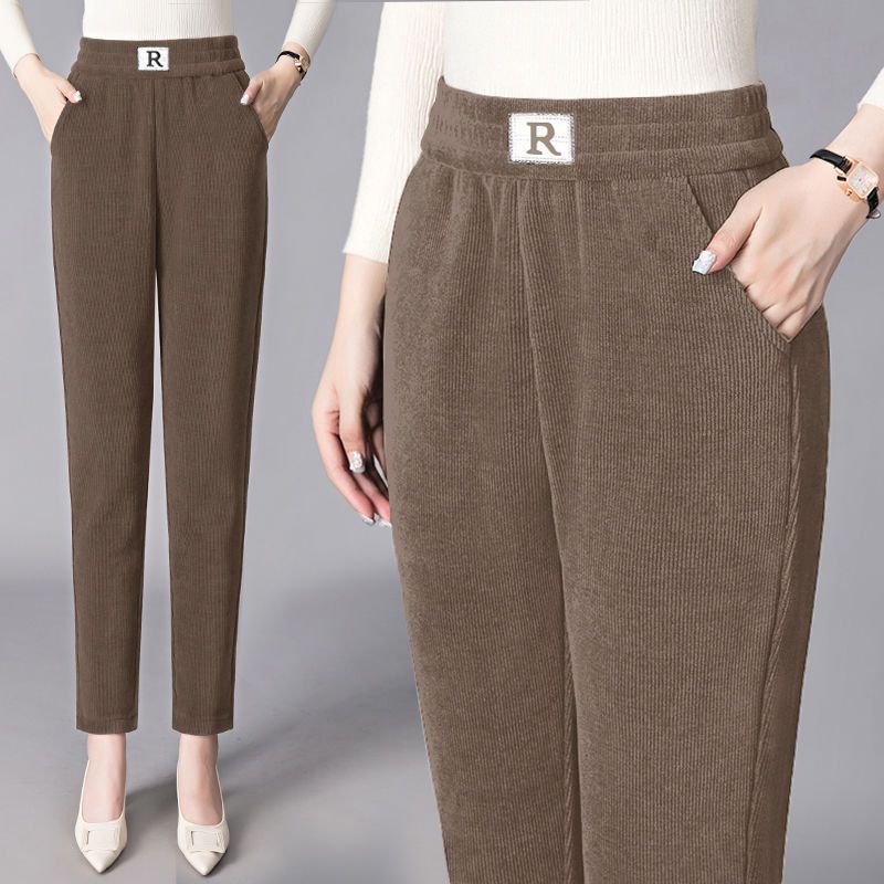 Women's Clothing Autumn and winter plus velvet thick chenille harem pants women's loose large size R standard casual pants straight pants pocket _voghion.com