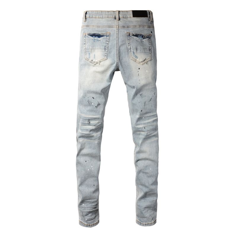 Jeans aderenti aderenti da uomo con toppe strappate e moda hip-hop da strada_voghion.com