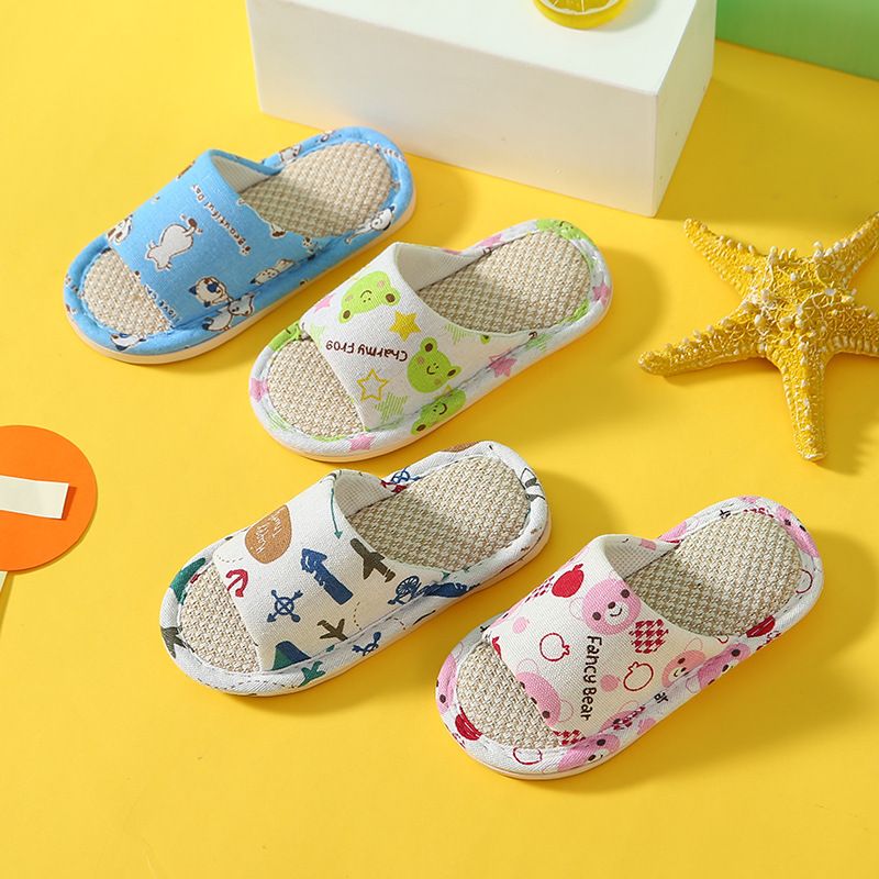 Nuove pantofole in lino per bambini, per la famiglia di tre genitori e figli, per interni ed esterni, primavera/estate, con cartoni animati per l'asilo_voghion.com