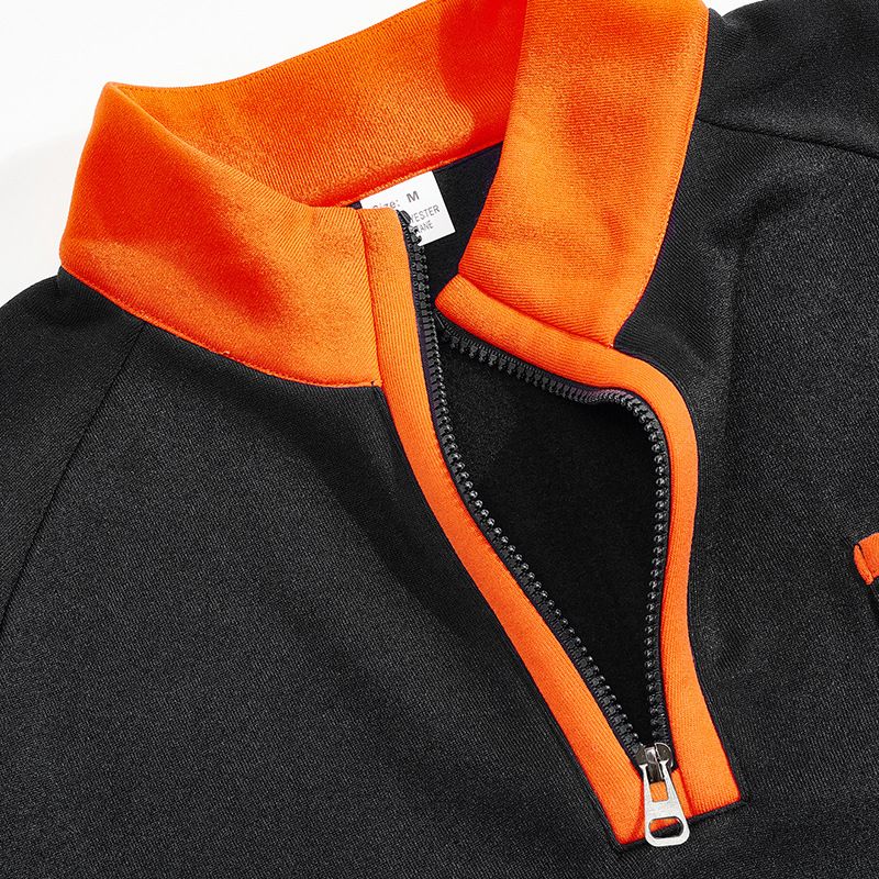 American Plush Warm Zipper Stand Up Collar Personalized Patch Style Men's Casual Long Sleeved Sweatshirt_voghion.com