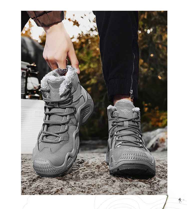 High-top men's outdoor non-slip mountaineering boots with padded warm cotton shoes_voghion.com