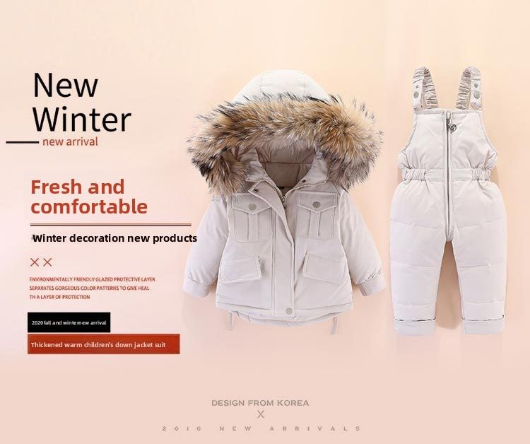 2025 Kinder Daunenjacke Kleinkind Kleinkind 1-5 Jahre alt Jungen und Mädchen neue Winter zweiteilige Set Top + Overalls_voghion.com