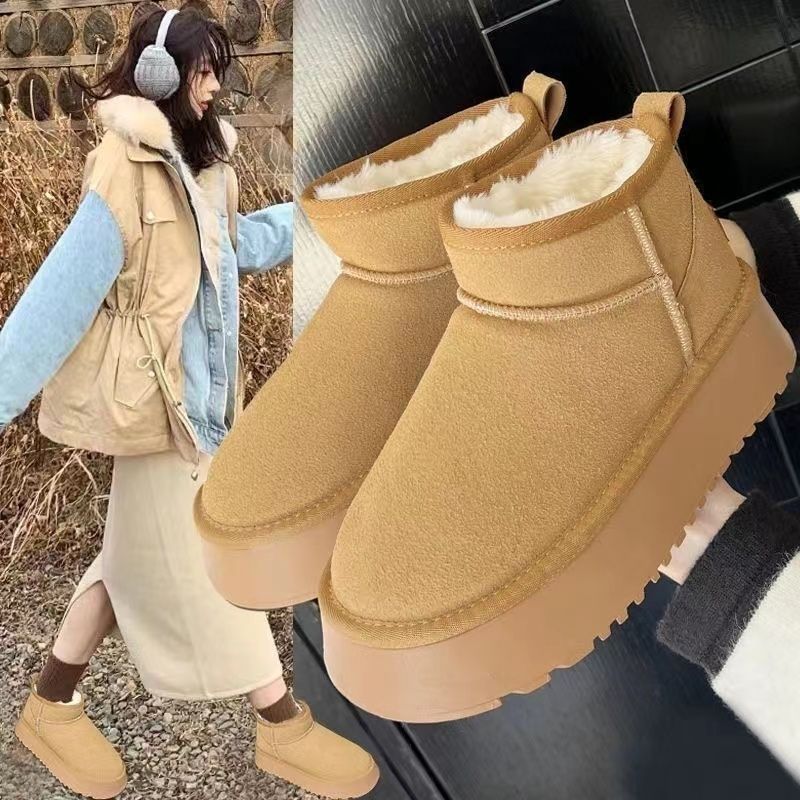 Stivali da neve antiscivolo con suola spessa per donna 2025 Nuove scarpe invernali calde slip-on in cotone spesso e morbido_voghion.com