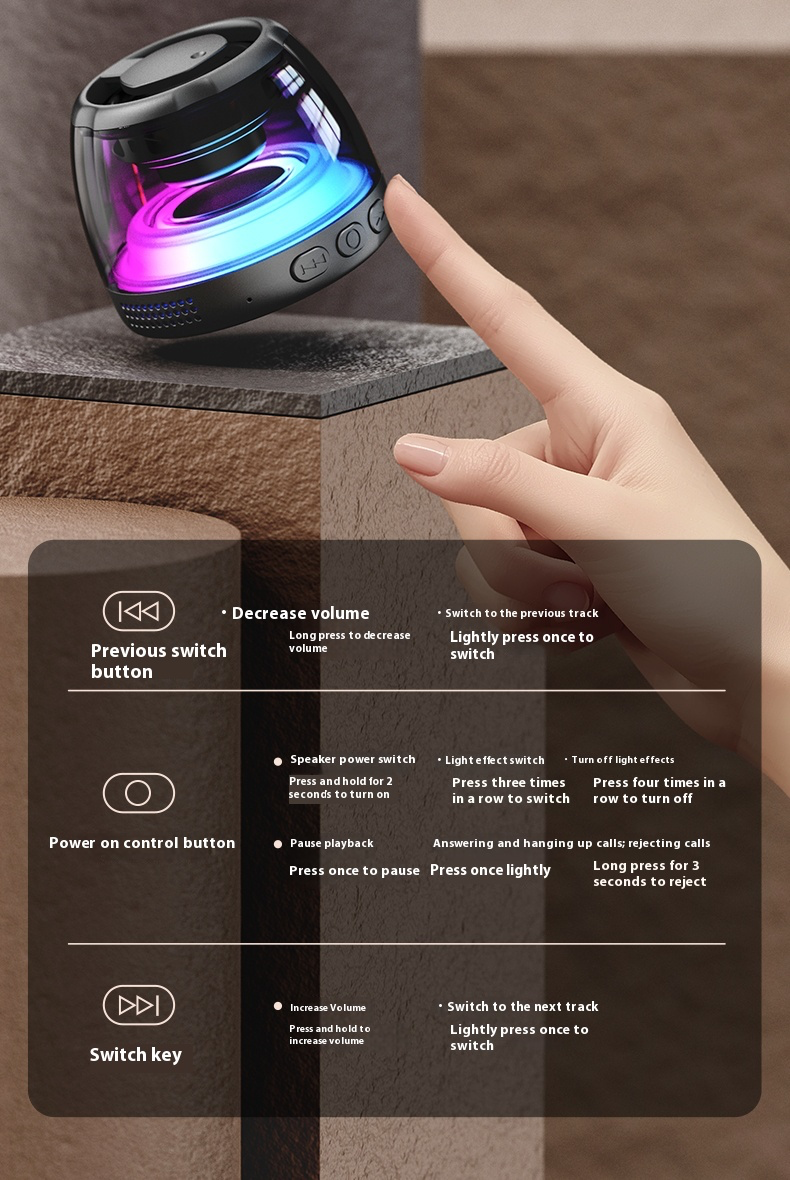 Mini-Lautsprecher, Bluetooth-Verbindung, hochwertiger RGB-Lichteffekt, kabelloser Subwoofer für zu Hause, kleiner Musik-Player für den Außenbereich_voghion.com
